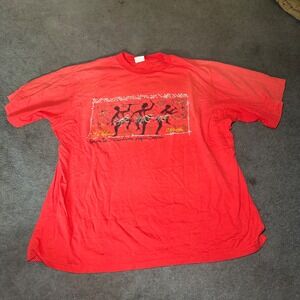 Vintage Caiman Red Graphic T-Shirt La Paloma Chavon Art XL Mens Short Sleeve